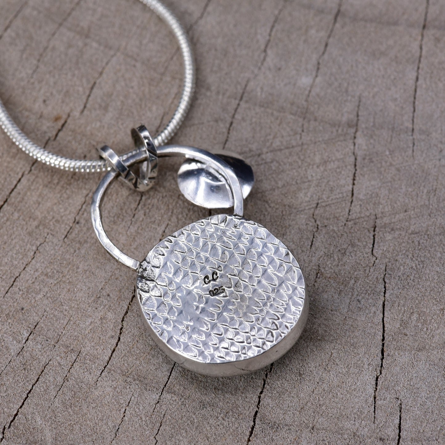 Fused dichroic glass necklace in a hand crafted setting of sterling silver (N950)