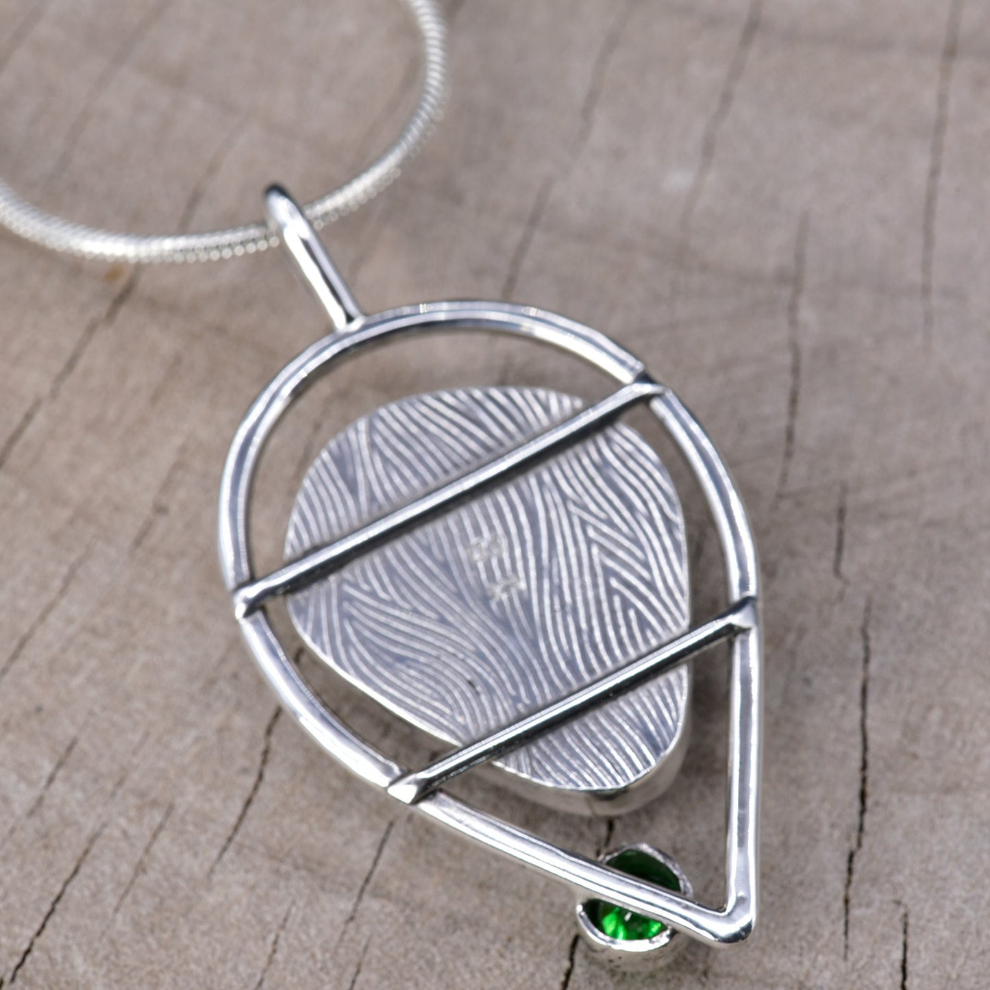 Artistic fused dichroic glass necklace in a hand crafted setting of sterling silver (N952)
