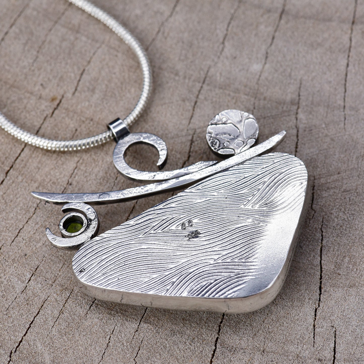Artisitic fused dichroic glass necklace in a hand crafted setting of sterling silver (N953)