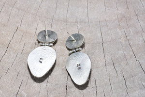 Sea glass and stone earrings in hand crafted settings of sterling silver. (E833)