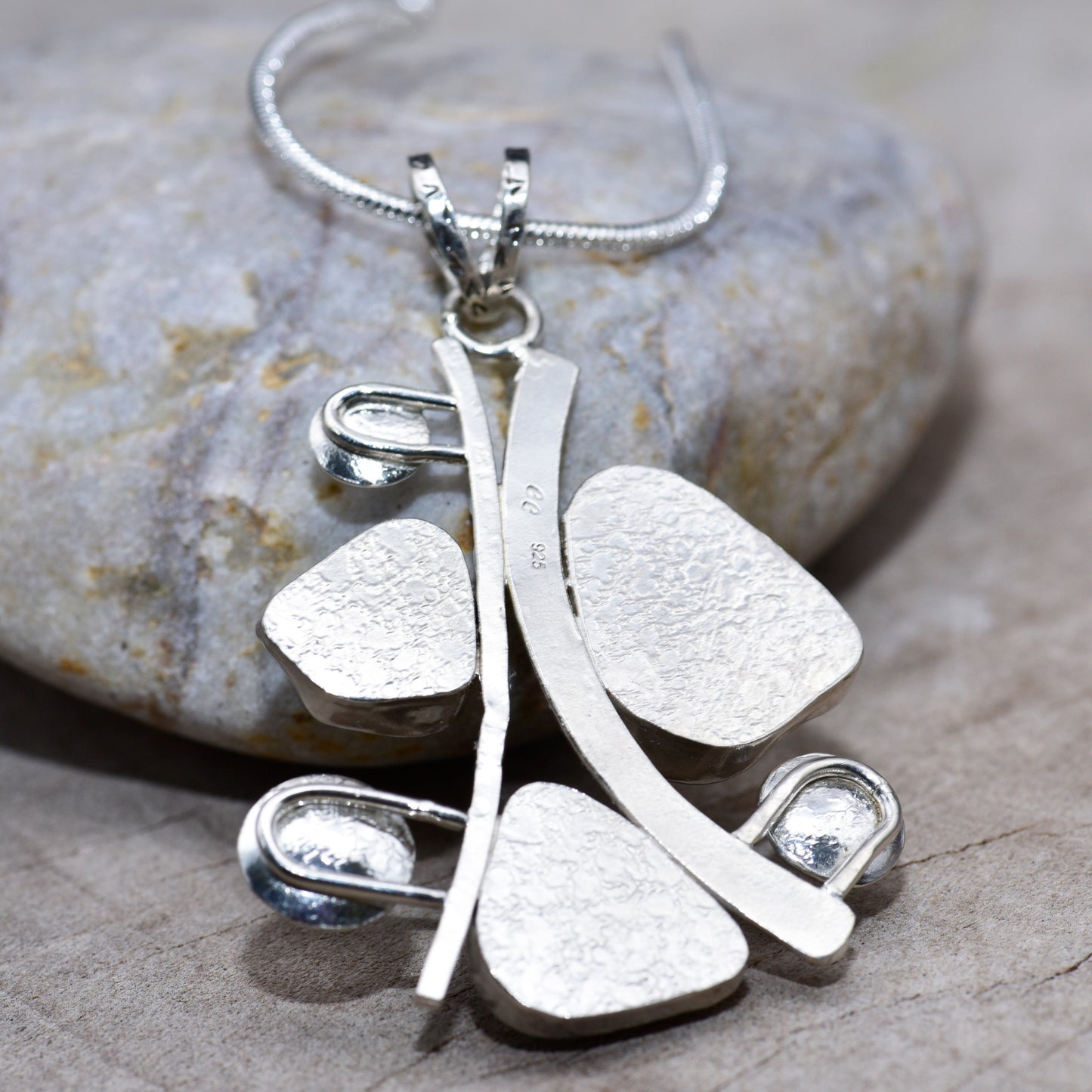 Sea glass and gemstone pendant necklace in a hand fabricated sterling silver setting (N834)