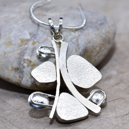 Sea glass and gemstone pendant necklace in a hand fabricated sterling silver setting (N834)