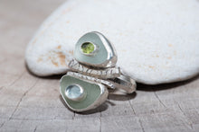 Load image into Gallery viewer, Sea glass and gemstone ring in a hand fabricated sterling silver setting (R835)
