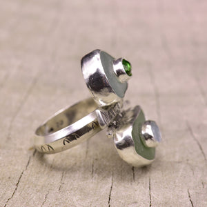 Sea glass and gemstone ring in a hand fabricated sterling silver setting (R835)