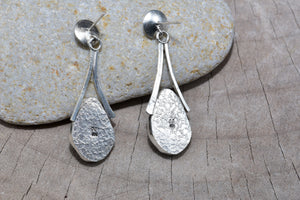 Sea glass and gemstone earrings in a hand fabricated sterling silver settings (E836)