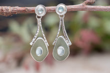 Load image into Gallery viewer, Sea glass and gemstone earrings in a hand fabricated sterling silver settings (E836)
