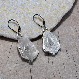 Sea glass and aquamarine earrings in a hand fabricated sterling silver settings (E837)