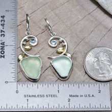 Load image into Gallery viewer, Sea glass earrings in hand crafted settings of sterling silver accented with sparkly cubic zirconias (E838)
