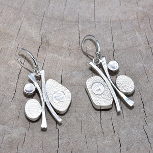 Sea glass and gemstone earrings in hand crafted settings of sterling silver. (E840)