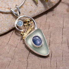 Load image into Gallery viewer, Sea glass and gemstone pendant necklace in a handcrafted setting of sterling silver. (N841)
