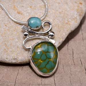 Fused glass pendant necklace in a hand crafted setting of sterling silver (N844)