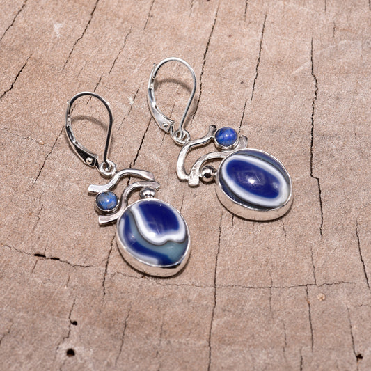 Fused glass earrings in hand crafted settings of sterling silver (E879)