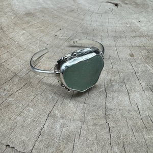 Sea glass cuff bracelet in a hand crafted setting of sterling silver (B858)