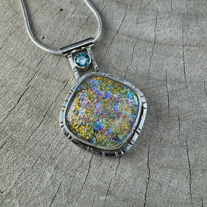 Fused dichoric glass pendant in a hand crafted setting of sterling silver (N861)