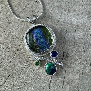 Fused dichoric glass pendant in a hand crafted setting of sterling silver (N862)
