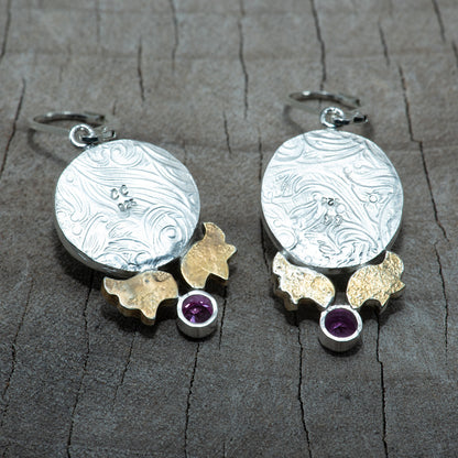Fused dichroic glass earrings in hand crafted settings of sterling silver (E867)