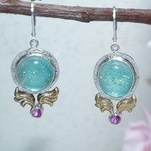Load image into Gallery viewer, Fused dichroic glass earrings in hand crafted settings of sterling silver (E867)
