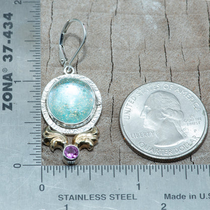 Fused dichroic glass earrings in hand crafted settings of sterling silver (E867)