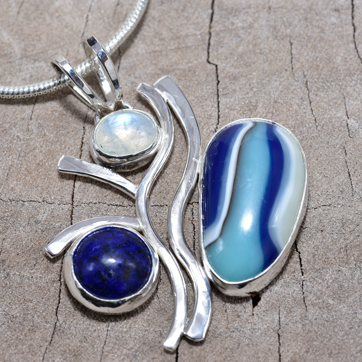 Fused glass pendant necklace in a hand crafted setting of sterling silver (N888)