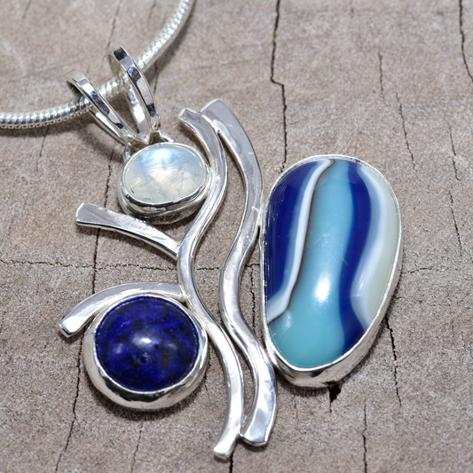 Fused glass pendant necklace in a hand crafted setting of sterling silver (N888)