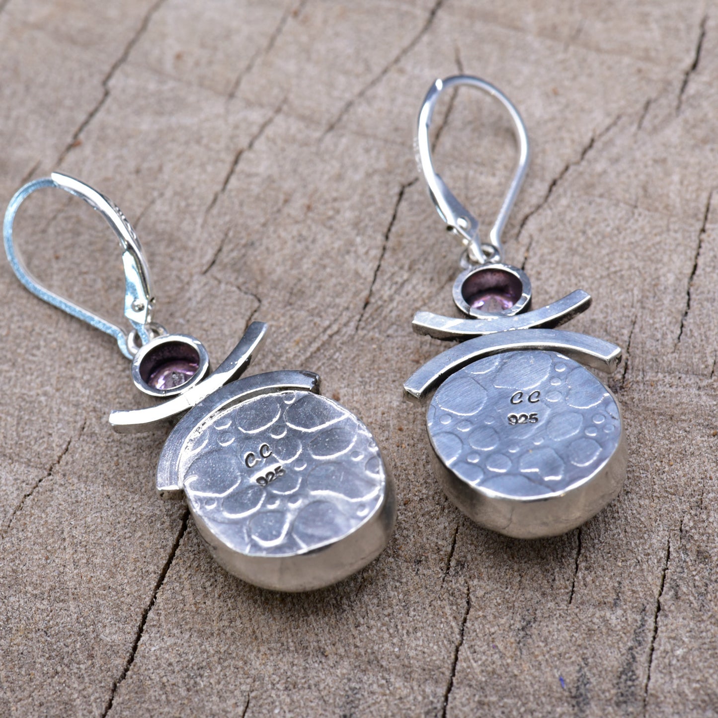 Fused dichroic glass earrings in handmade settings of sterling silver (E922)