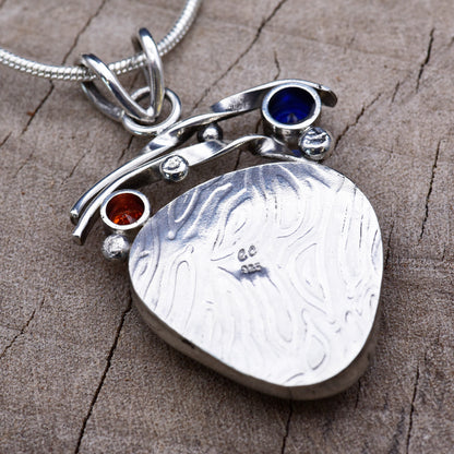 Fused dichroic glass pendant necklace in a handmade setting of sterling silver (N924)