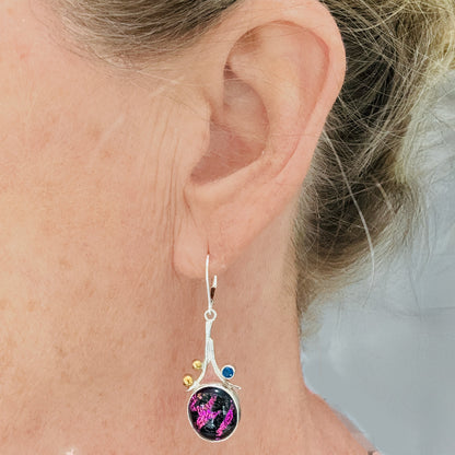 Fused dichroic glass necklace in a hand crafted setting of sterling silver accented with gold (E926)