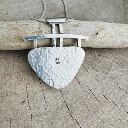 Artistic fused dichroic glass necklace in a hand crafted setting of sterling silver accented with gold (N930)