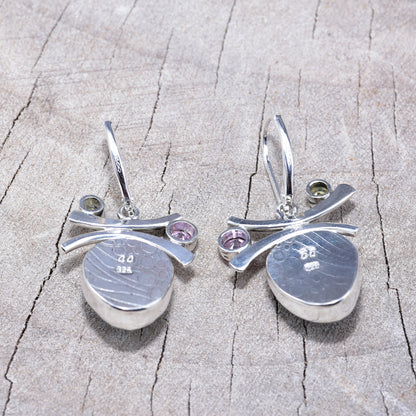 Fused dichroic glass earrings in handmade settings of sterling silver (E936)