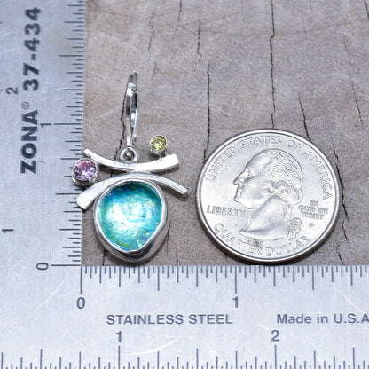 Fused dichroic glass earrings in handmade settings of sterling silver (E936)