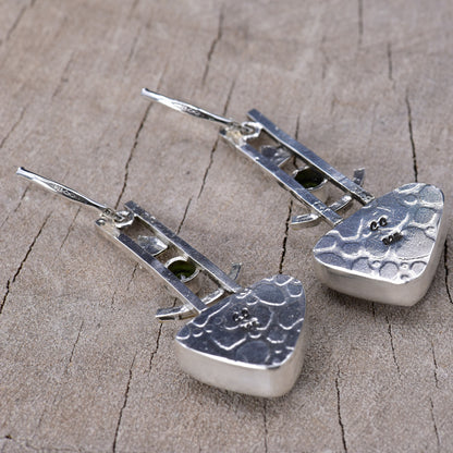 Artistic fused dichroic glass earrings in hand crafted settings of sterling silver accented with gold (E942)