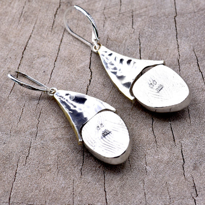 Fused dichroic glass earrings in handmade settings of sterling silver accented with gold E945)