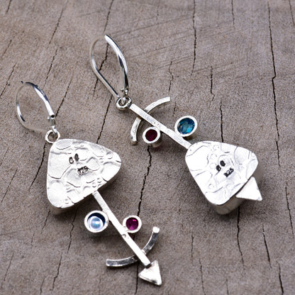Fused dichroic glass earrings in handmade settings of sterling silver accented with gold (E946)
