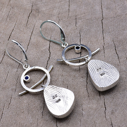 Fused dichroic glass earrings in hand crafted settings of sterling silver accented with gold (E947)