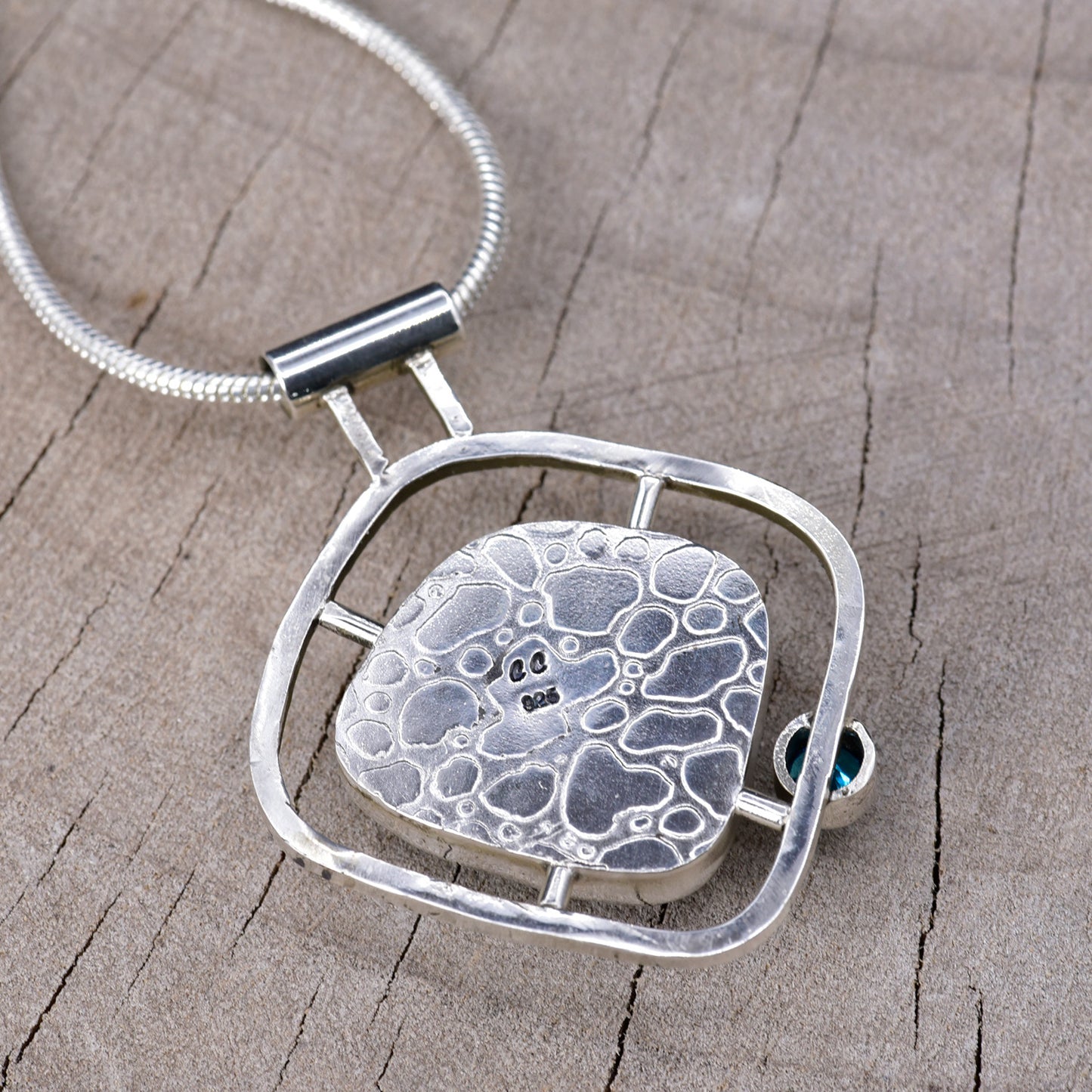 Fused dichroic glass necklace in a hand crafted setting of sterling silver (N951)