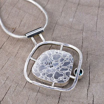 Fused dichroic glass necklace in a hand crafted setting of sterling silver (N951)