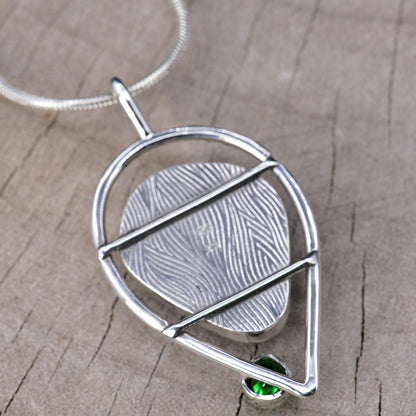 Artistic fused dichroic glass necklace in a hand crafted setting of sterling silver (N952)