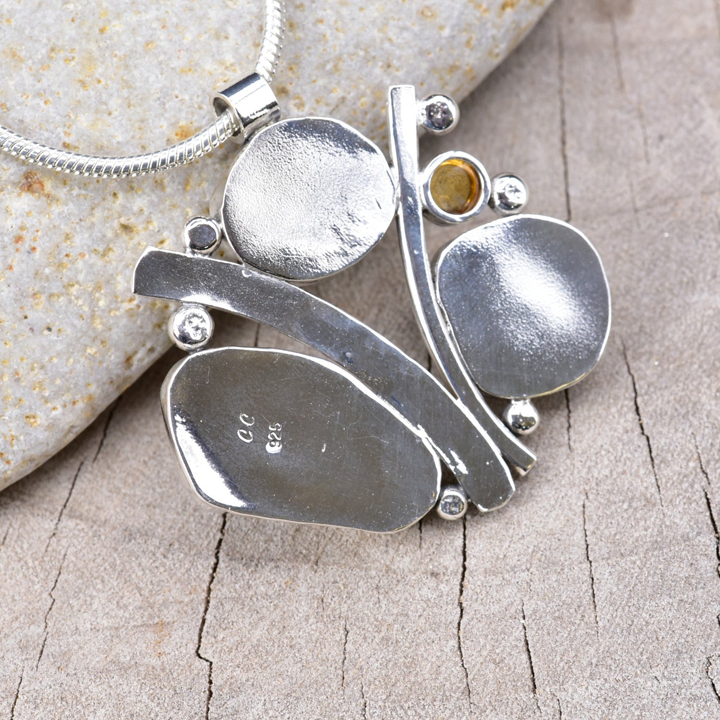 Artisan Triple Sea Glass & Topaz Statement Pendant | Aqua, Green & Lavender | Sterling Silver