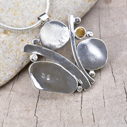 Artisan Triple Sea Glass & Topaz Statement Pendant | Aqua, Green & Lavender | Sterling Silver