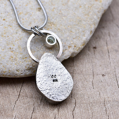 Artisan Sea Glass & Aquamarine Pendant Necklace | Hand-Stamped Sterling Silver