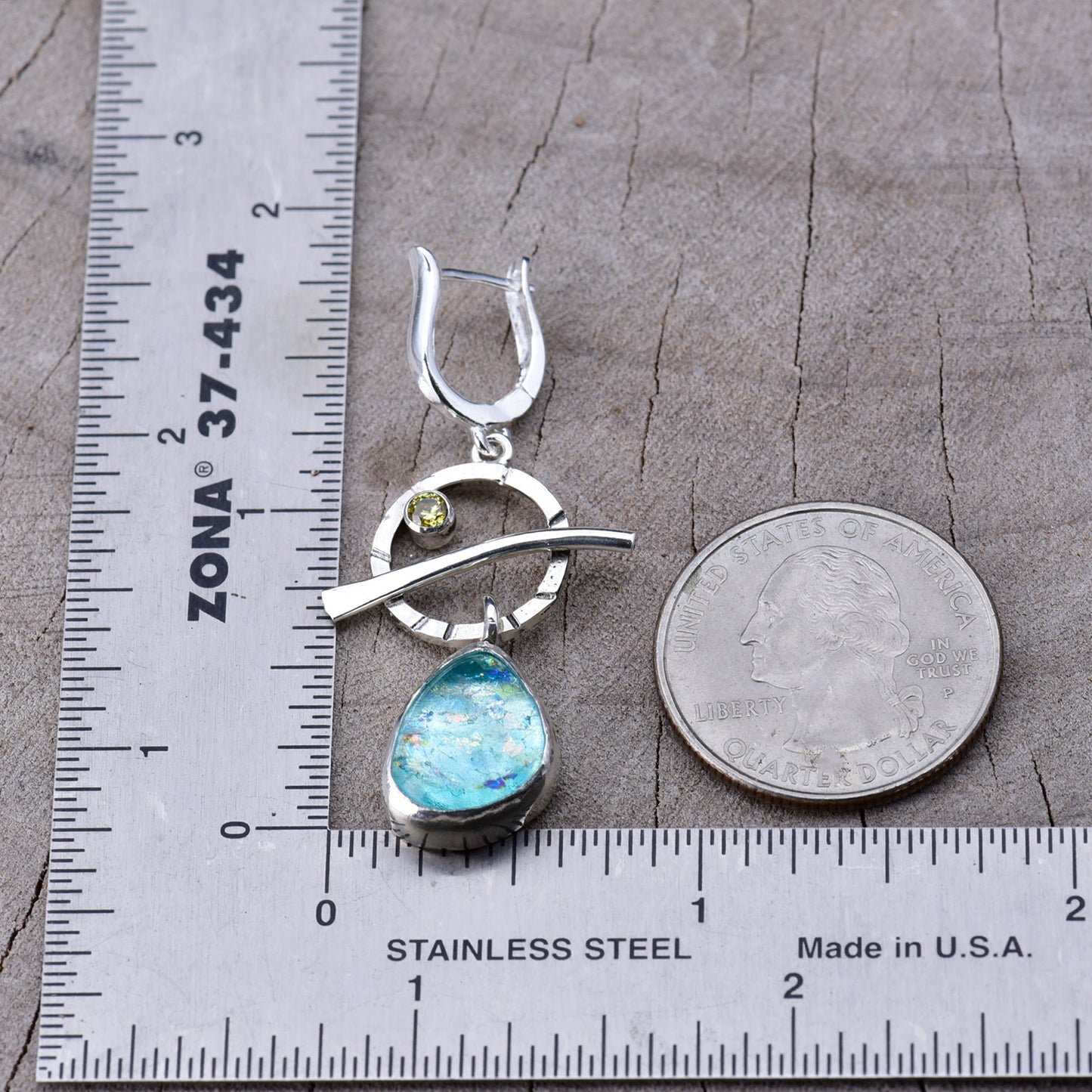 Artisan Aqua Dichroic Fused Glass & CZ Long Drop Earrings | Sterling Silver