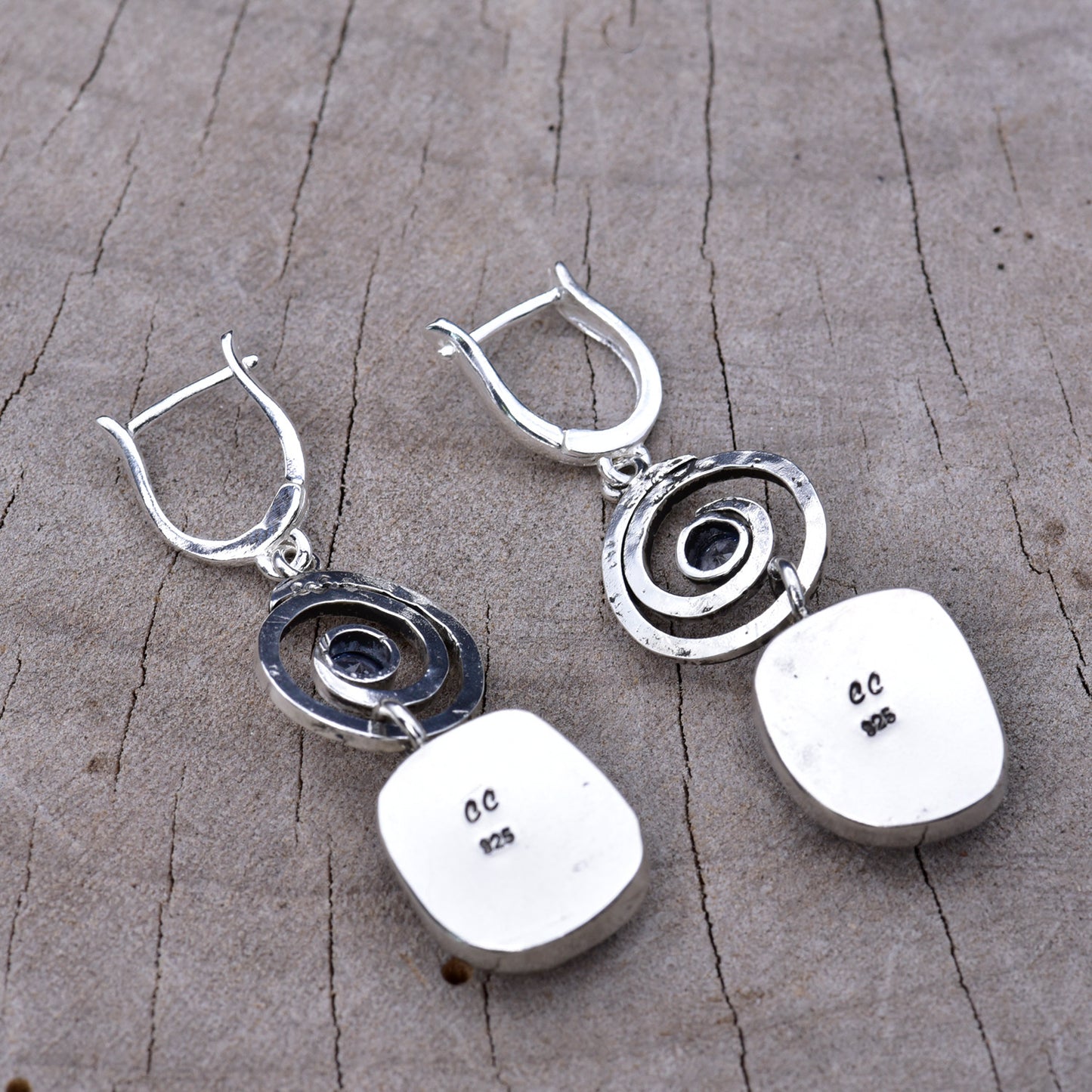 Artisan Blue Dichroic Fused Glass & CZ Long Drop Earrings | Sterling Silver