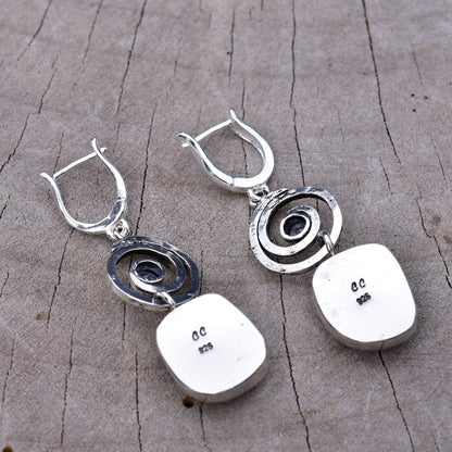 Artisan Blue Dichroic Fused Glass & CZ Long Drop Earrings | Sterling Silver