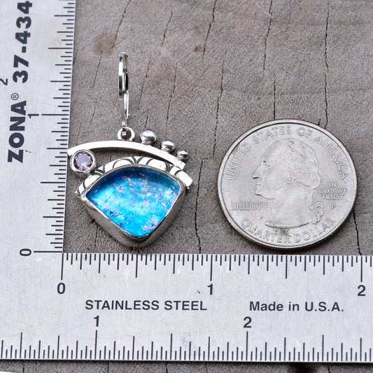 Turquoise fused dichroic glass earrings - new to a ruler and a quarter