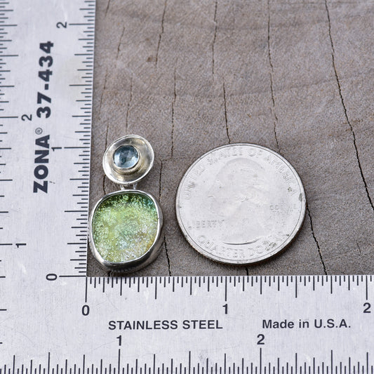 Artisan Dichroic Fused Glass & Aquamarine Drop Earrings | Sterling Silver