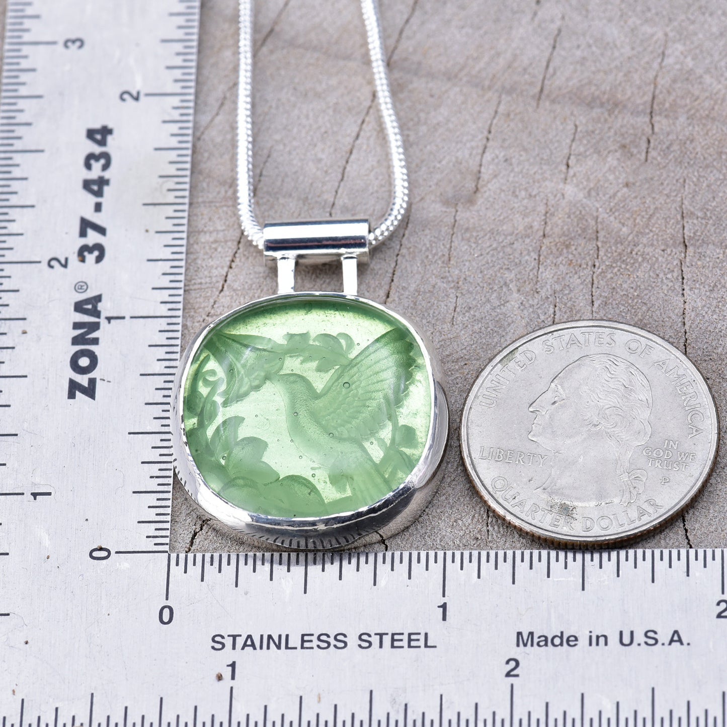 Artisan Hummingbird Fused Glass Pendant Necklace | Sterling Silver