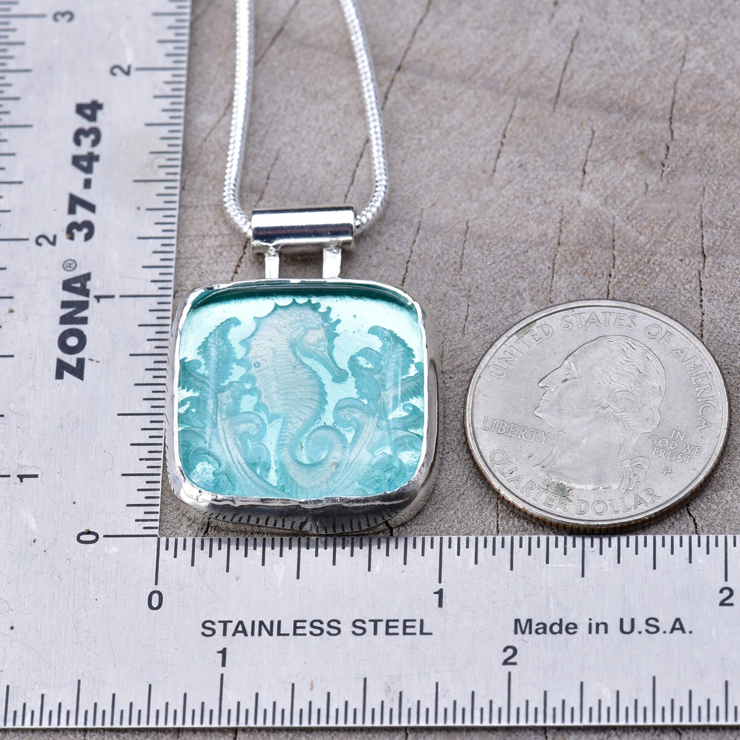 Artisan Seahorse & Coral Fused Glass Pendant Necklace | Sterling Silver