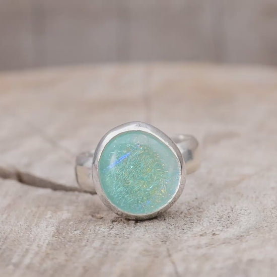 Sterling silver ring with dichroic glass