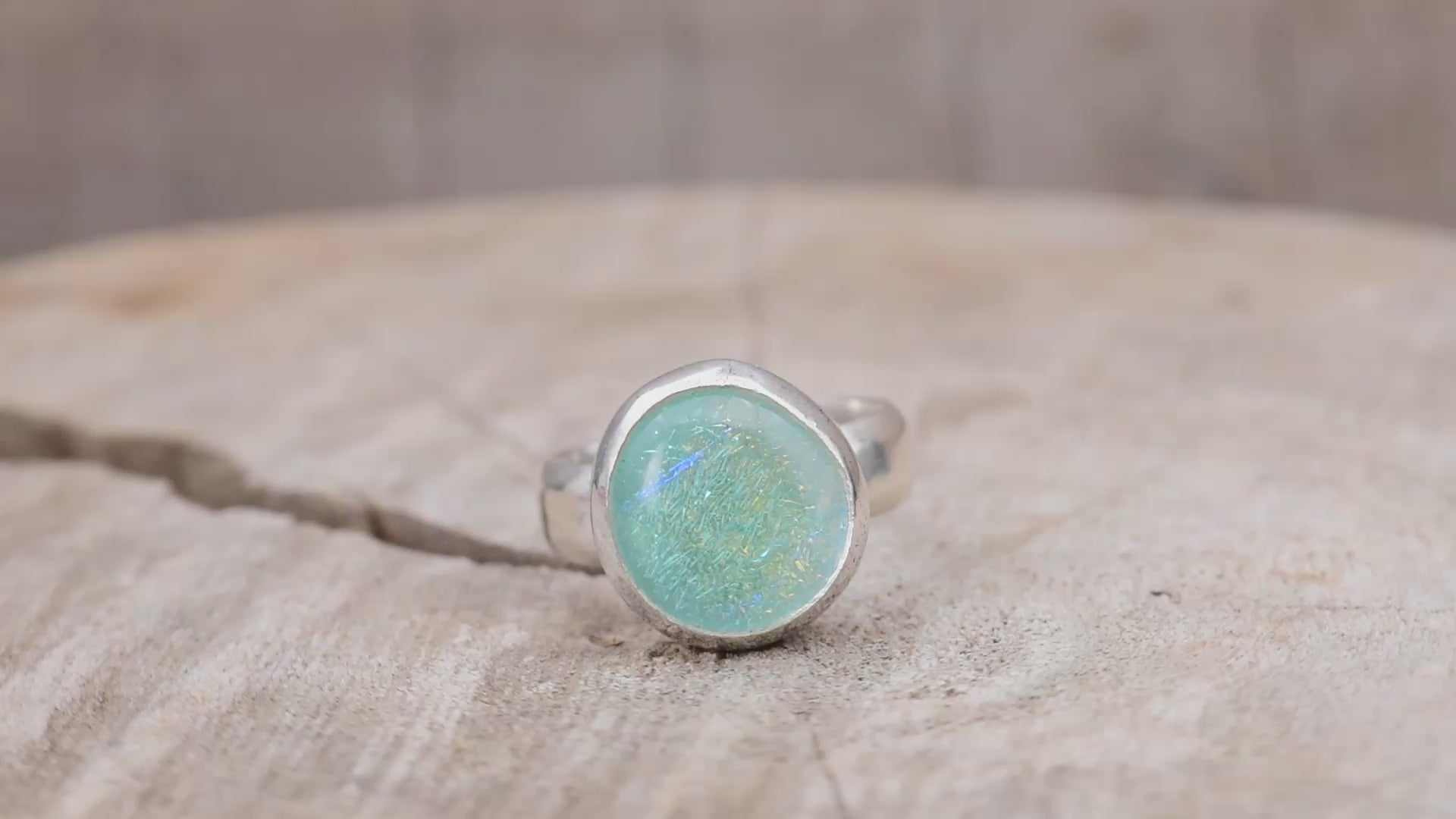Sterling silver ring with dichroic glass