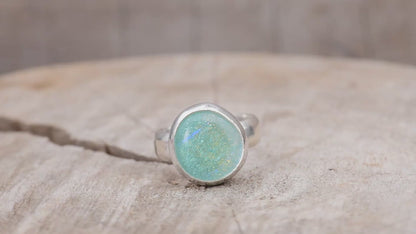 Sterling silver ring with dichroic glass